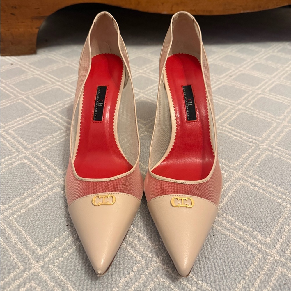 Carolina Herrera Cream Mesh Pumps